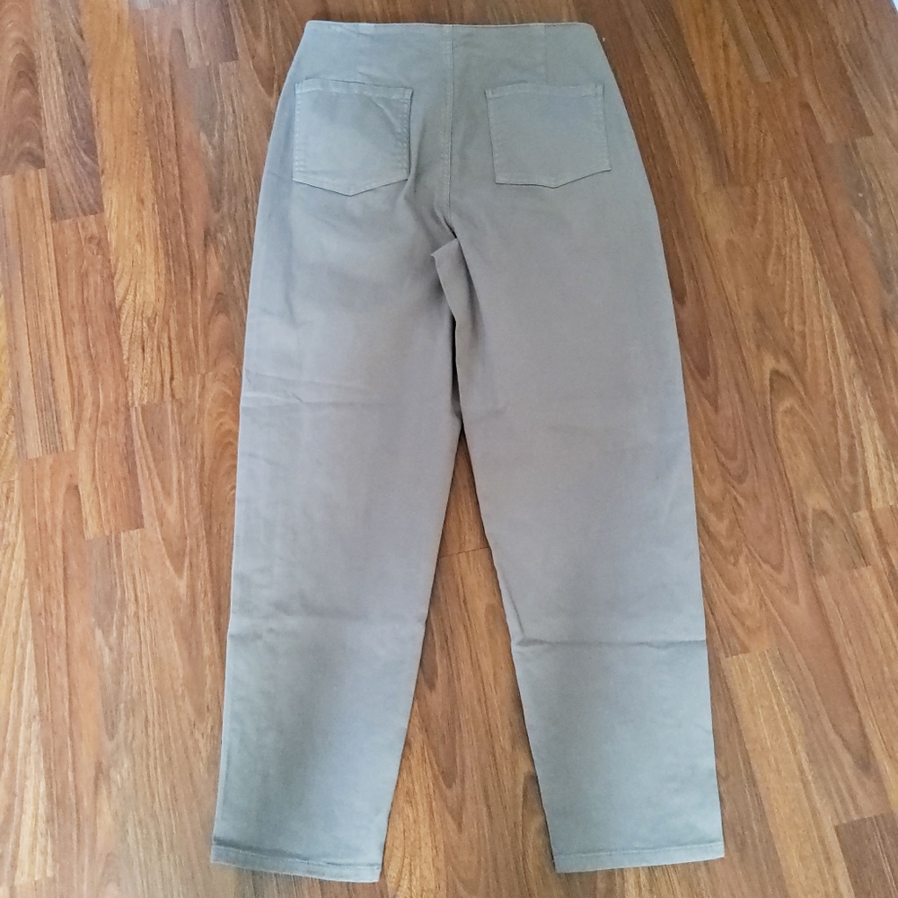 Eileen Fisher Tapered Ankle High Waist Pant Pleat Organic Cotton Khaki Size 10 - Picture 5 of 11